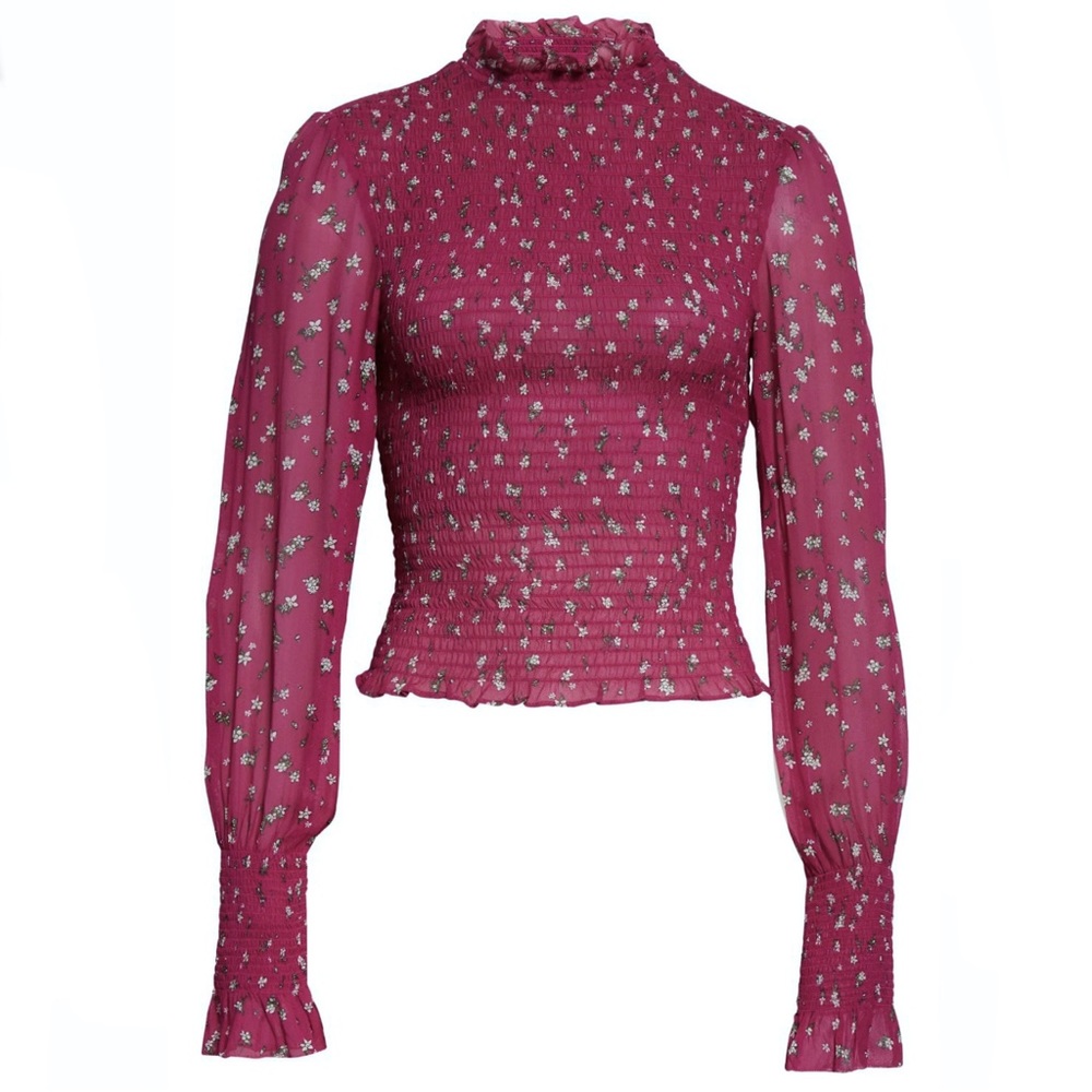 NEW RAG & BONE PINK FLORAL PRINT SMOCKED TOP - Picture 9 of 10